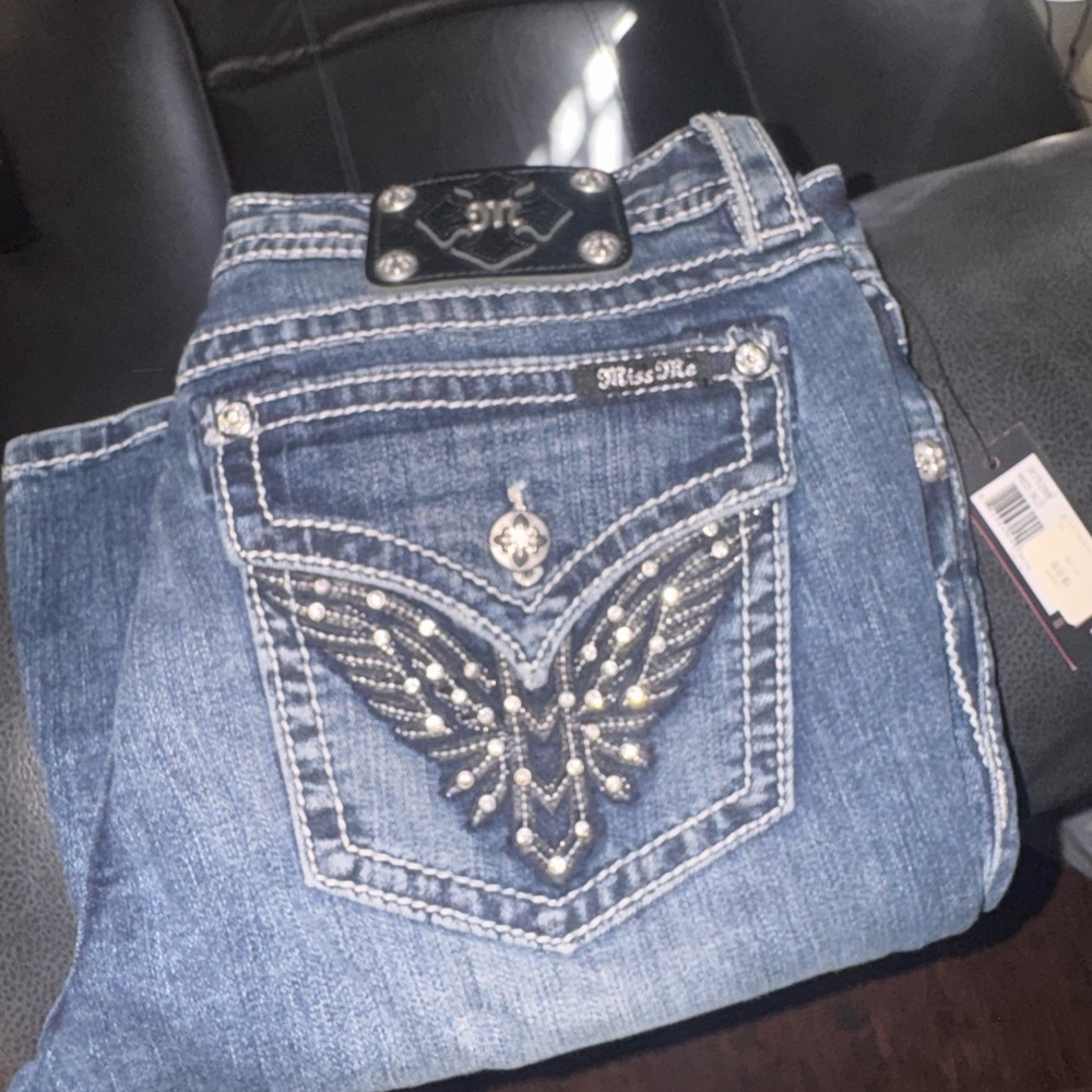 Miss Me Women's Blue Boot Cut Jeans with Embellished Wings